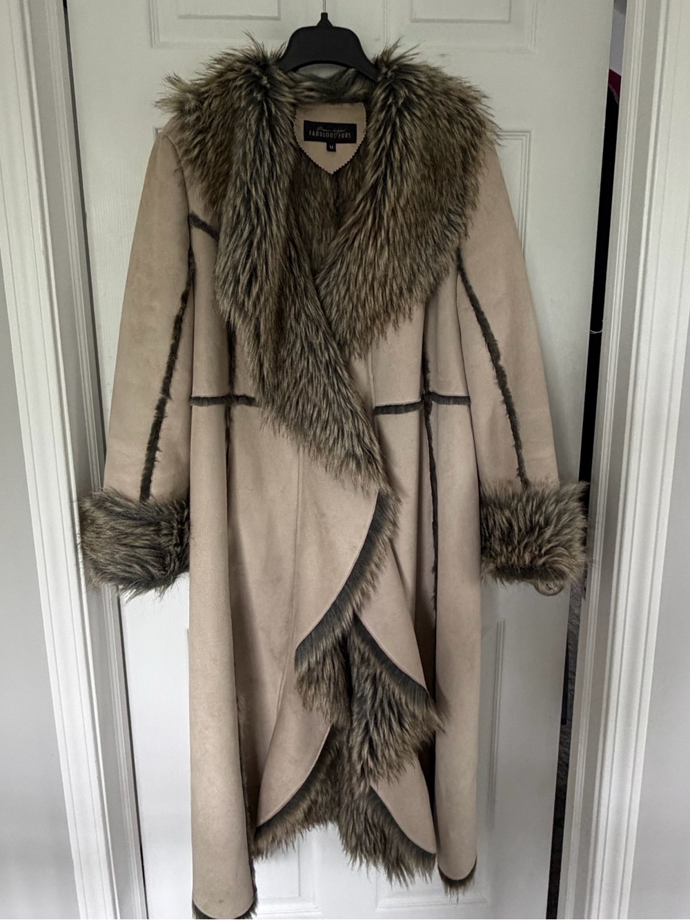 Fabulous Furs Faux Fur coat - long.  Tan/light taupe color.